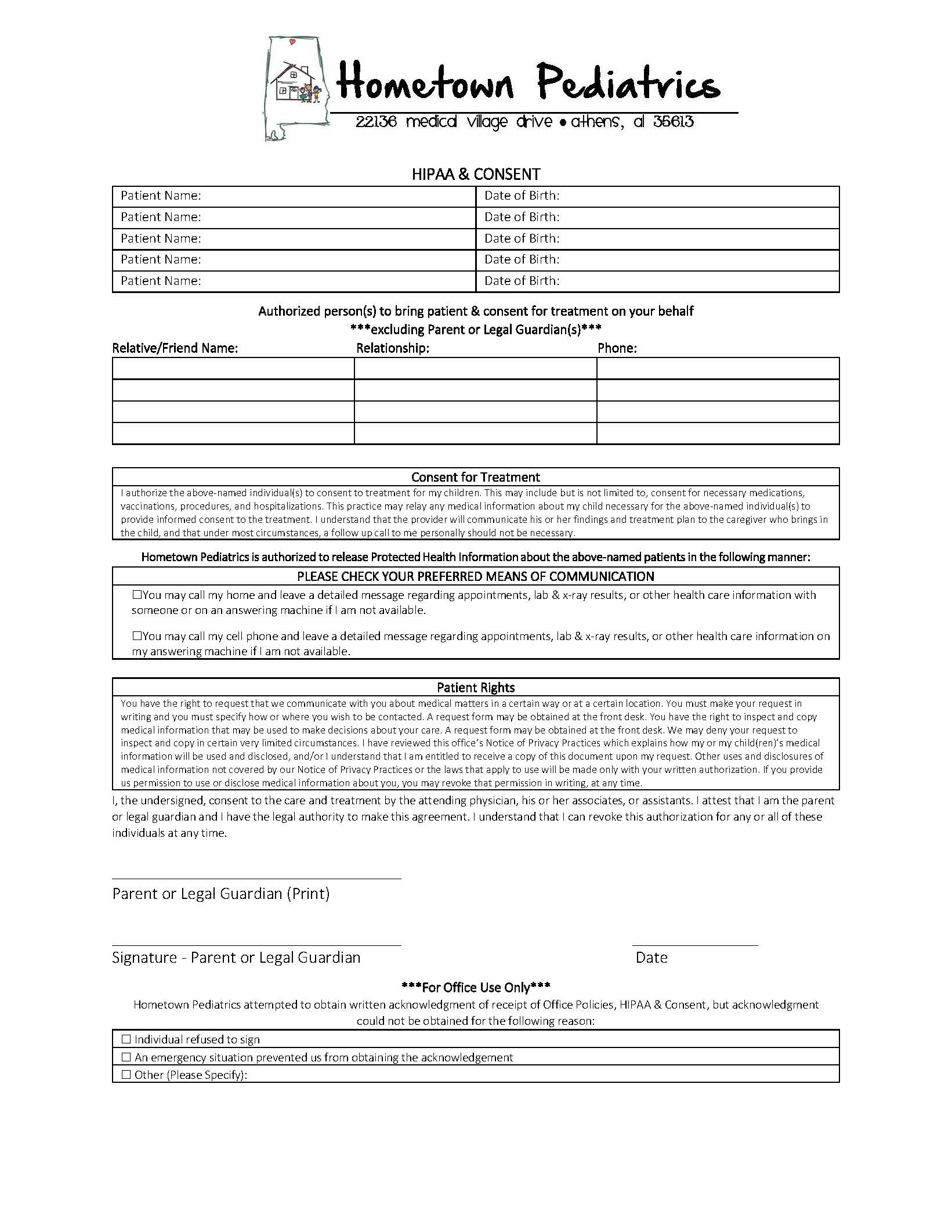HIPAA & Consent form preview