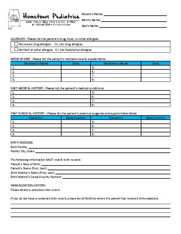 Medical History form preview