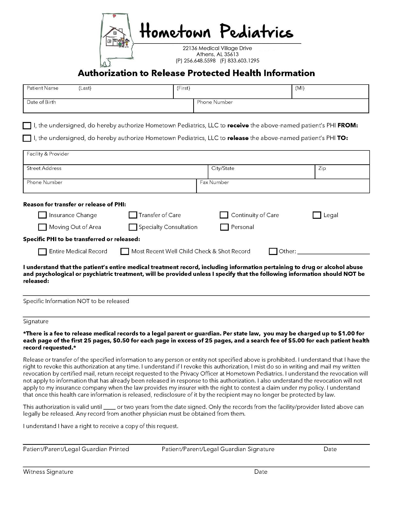 Medical Record Release Form form preview