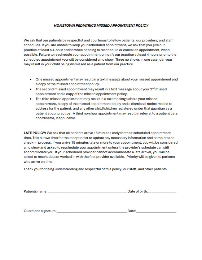 Missed Appointment Policy form preview