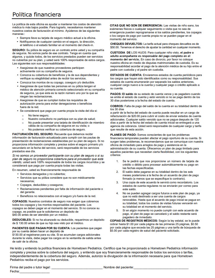 Financial Policy form preview