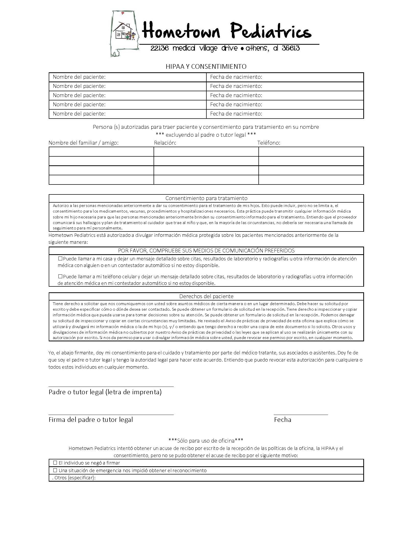 HIPAA & Consent form preview