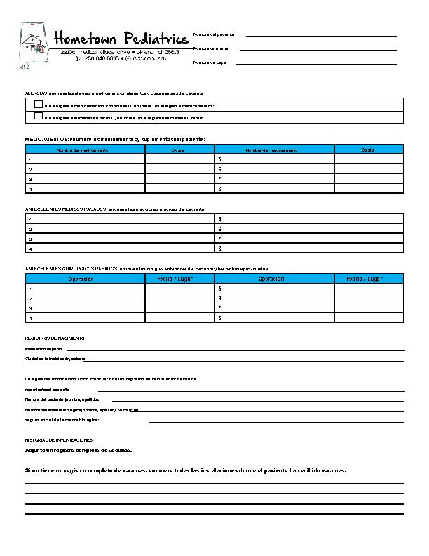 Medical History form preview