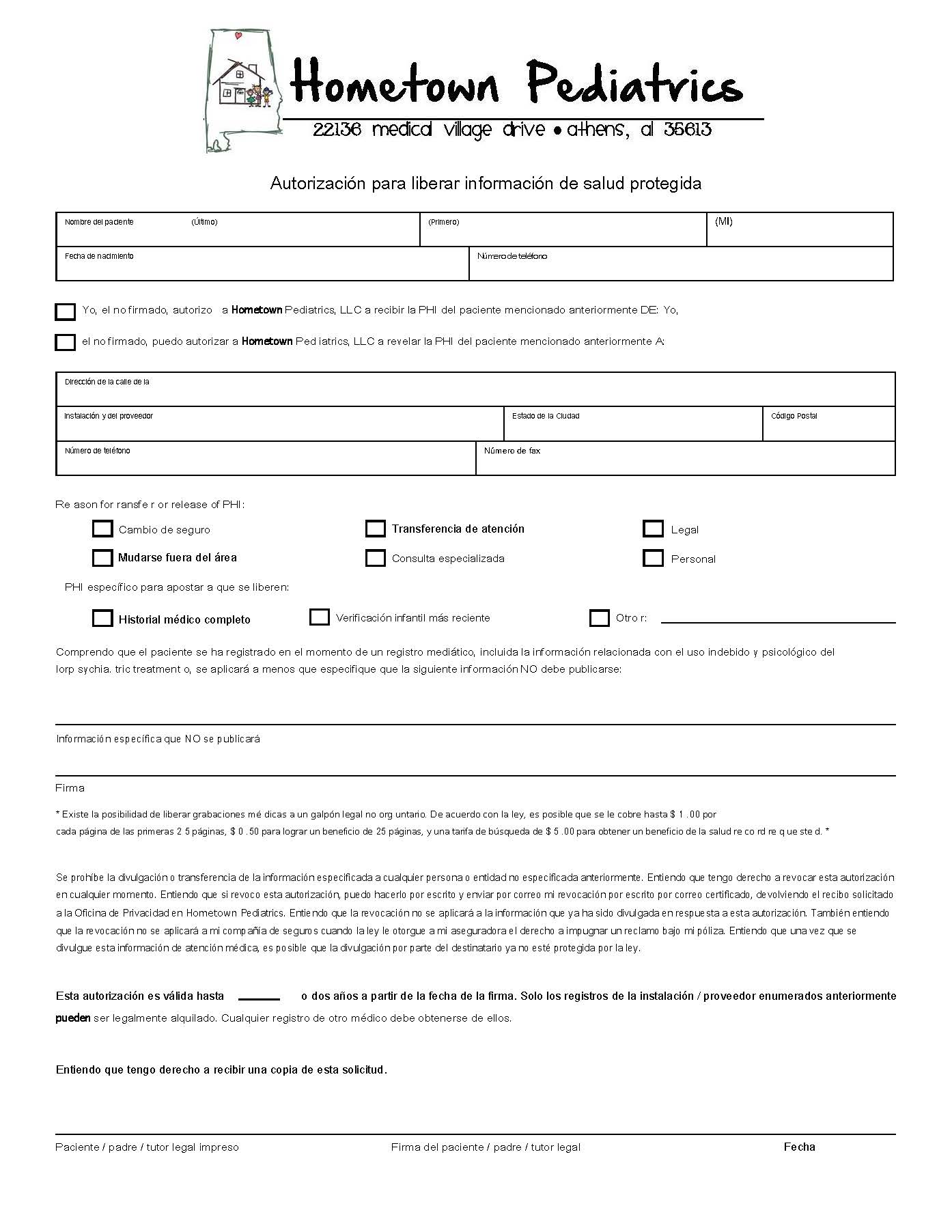 Medical Records Release form preview